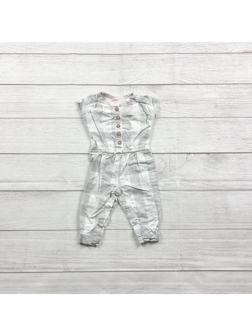 Carter's Baby Girls Gray White Plaid Sleeveless Romper 0-3 Months